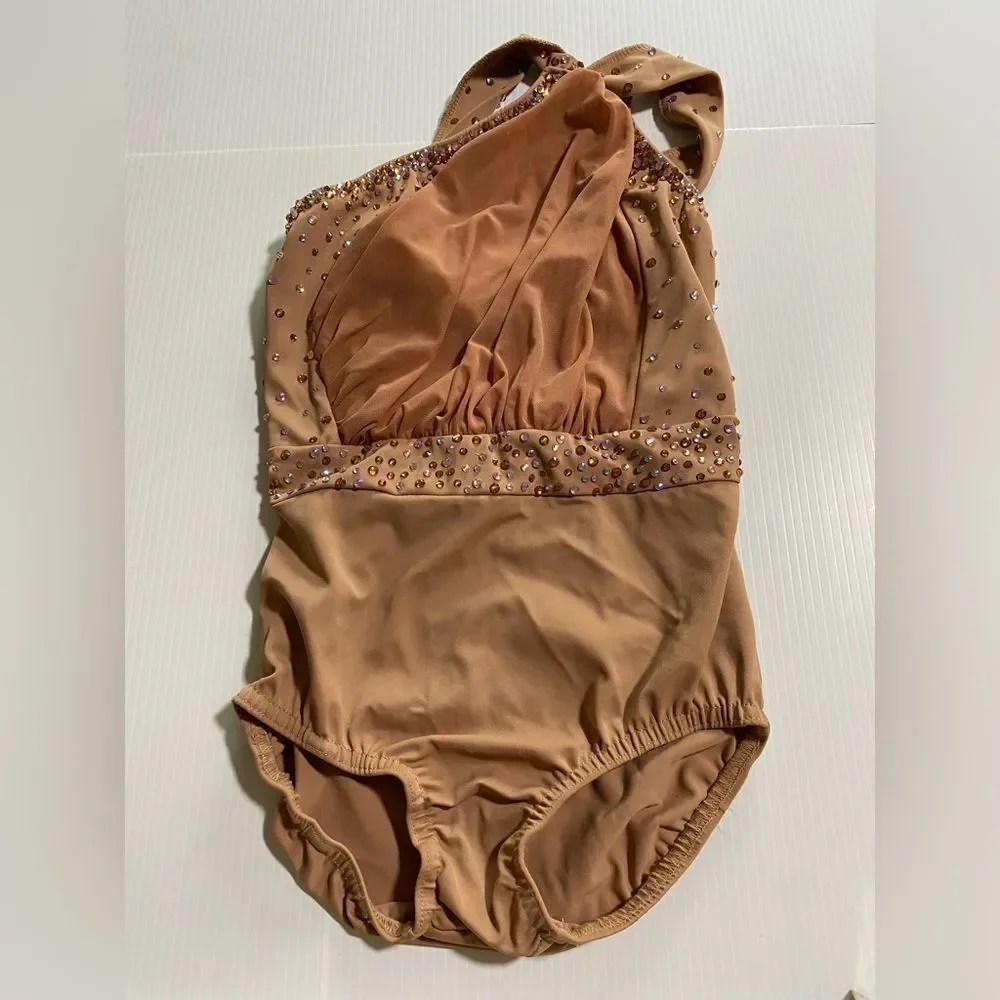 Kelle dance costume beige tan rhinestoned contemporary PIECES OF ME 2594 MC
